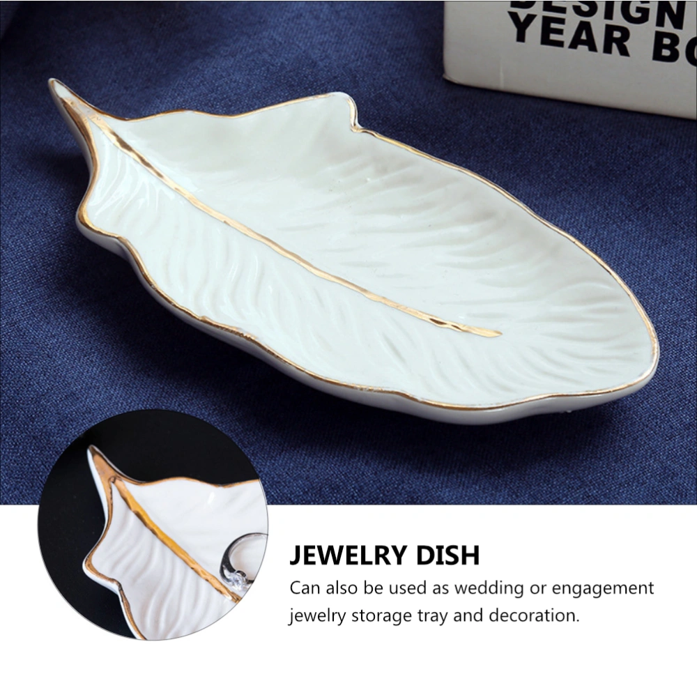 1Pc Ceramic Jewelry Plate Feather Shape Rings Storage Tray Party Desktop Decor