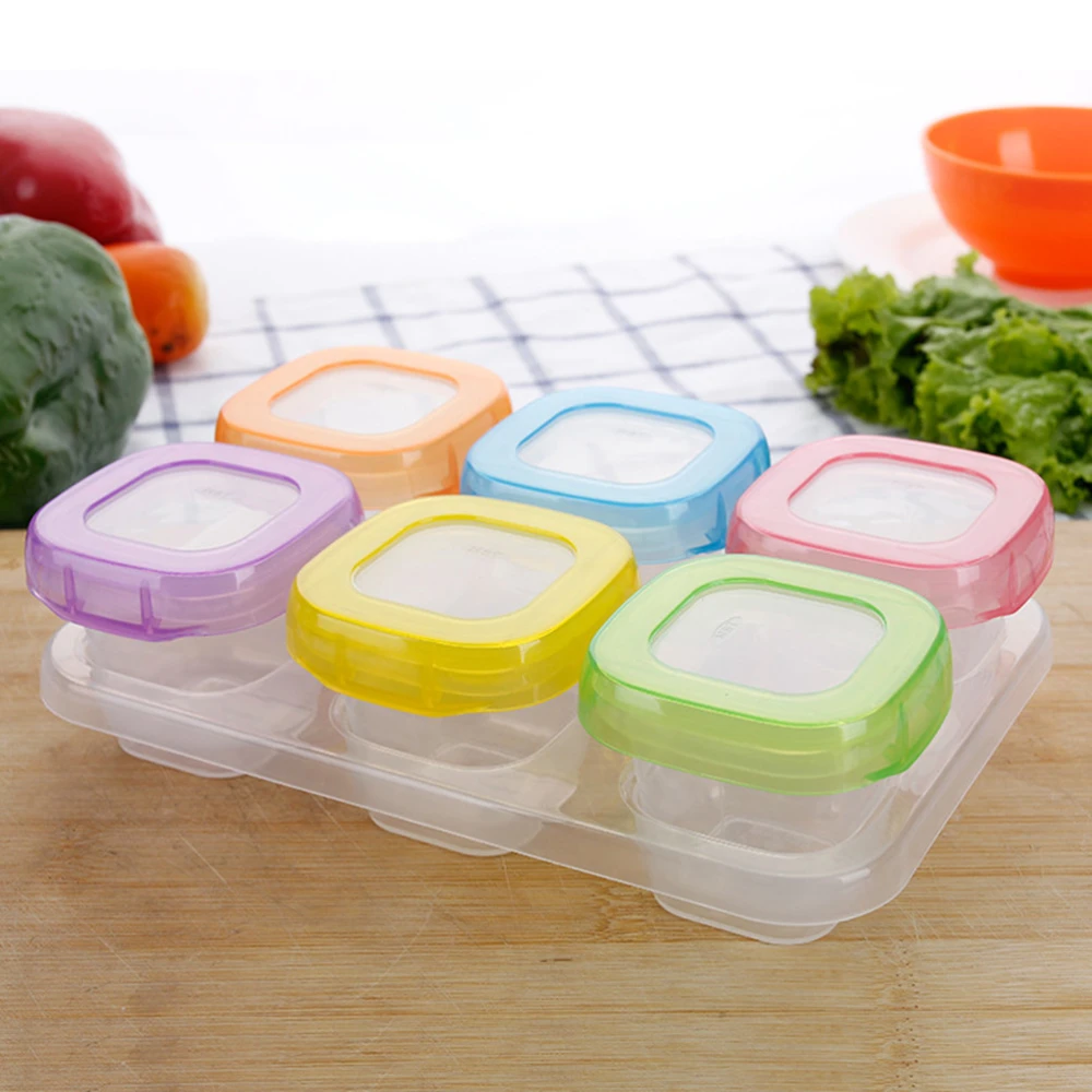 6pcs 60ml Baby Weaning Food Freezing Cubes Tray Pots Freezer Storage Containers BPA Free (Mixed Colors)