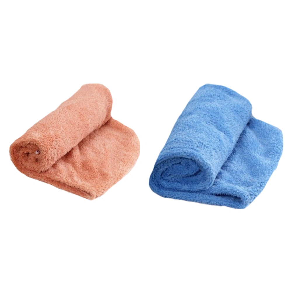 2pcs Thicken Bath Hair Drying Head Towel Hair Drying Towel Bathroom Shower Hair (Brown + Blue)