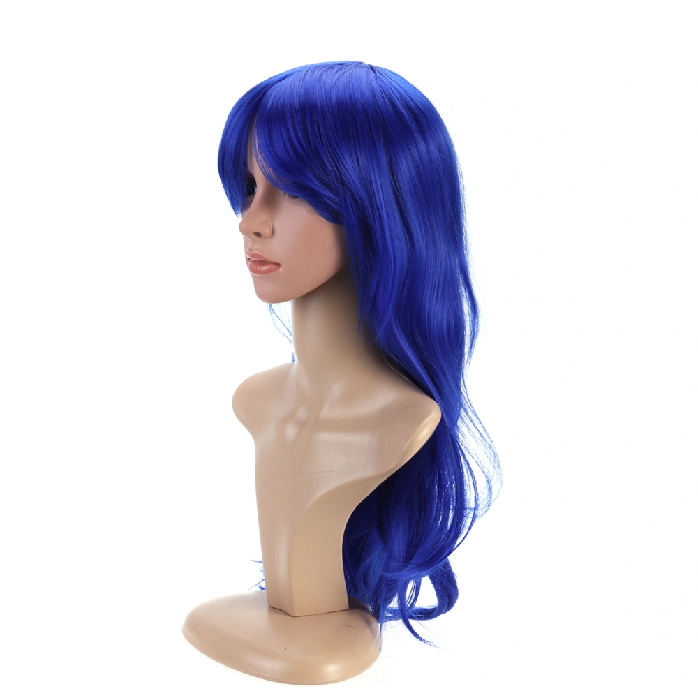 28 inch 70cm Wavy Curly Cosplay Wig with Free Wig and Comb Cosplay Costume Anime Party Bang Full Sexy Wig (Blue)