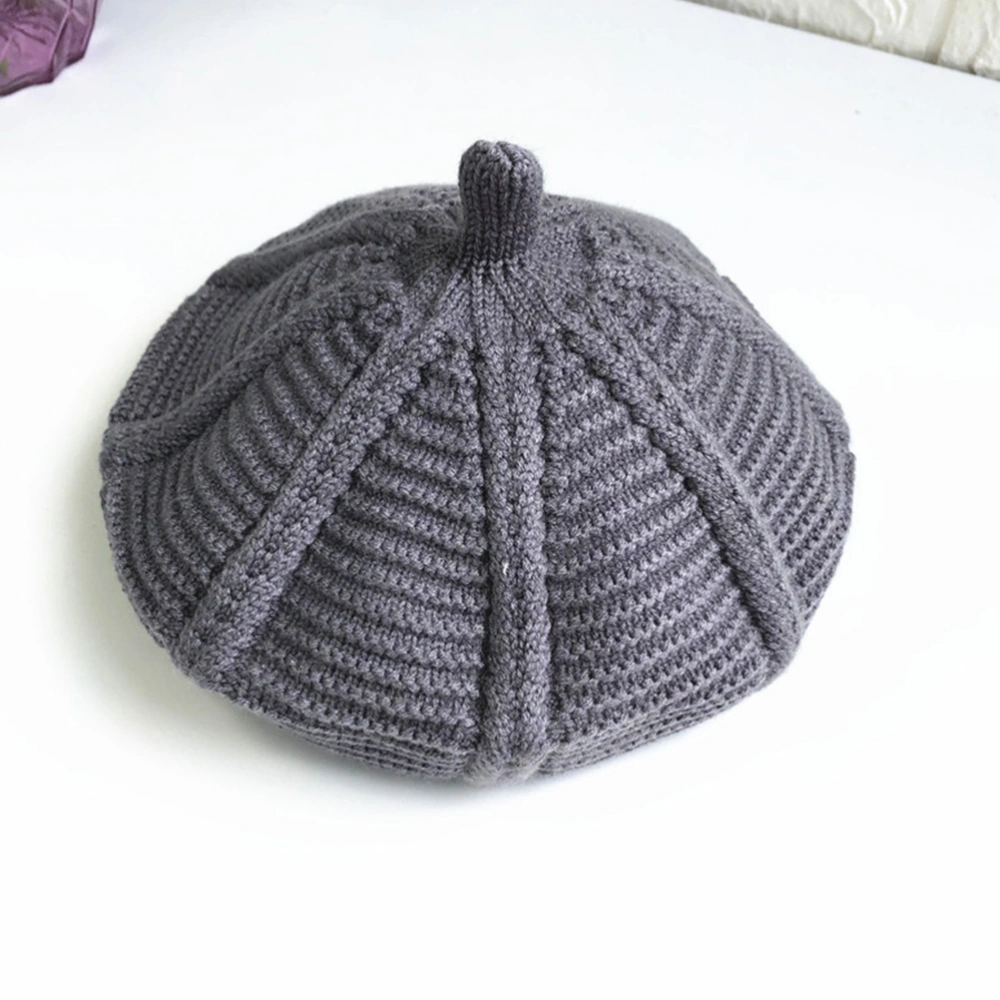 Grey Wool Weaving Kids Girls Berets Wool Hat Baby Solid Color Beanie for Autumn Winter