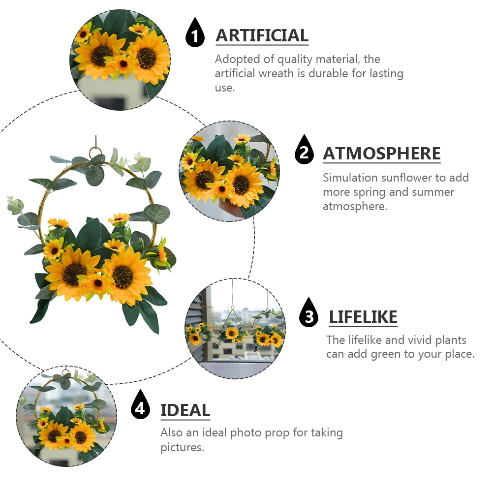 1pc Artificial Sunflower Garland Iron Art Simulation Sunflower Wreath Pendant