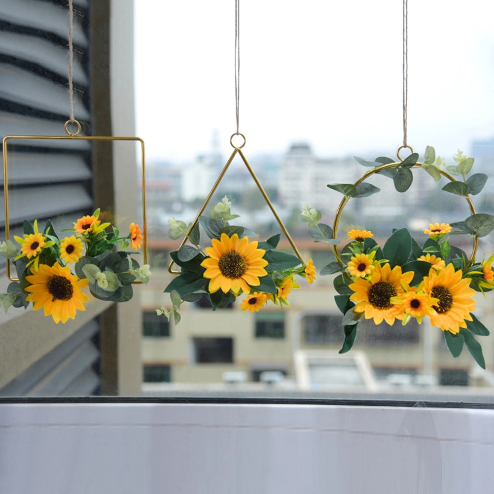 1pc Artificial Sunflower Garland Iron Art Simulation Sunflower Wreath Pendant