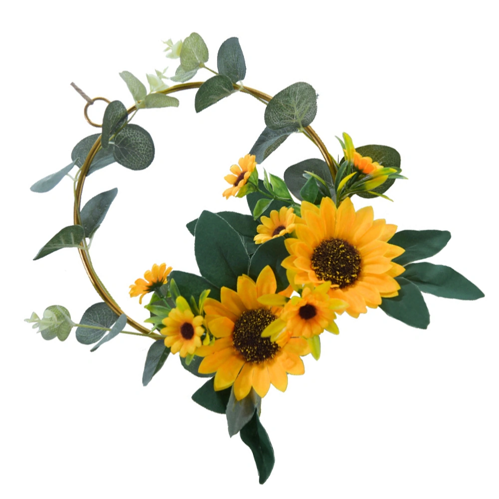 1pc Artificial Sunflower Garland Iron Art Simulation Sunflower Wreath Pendant