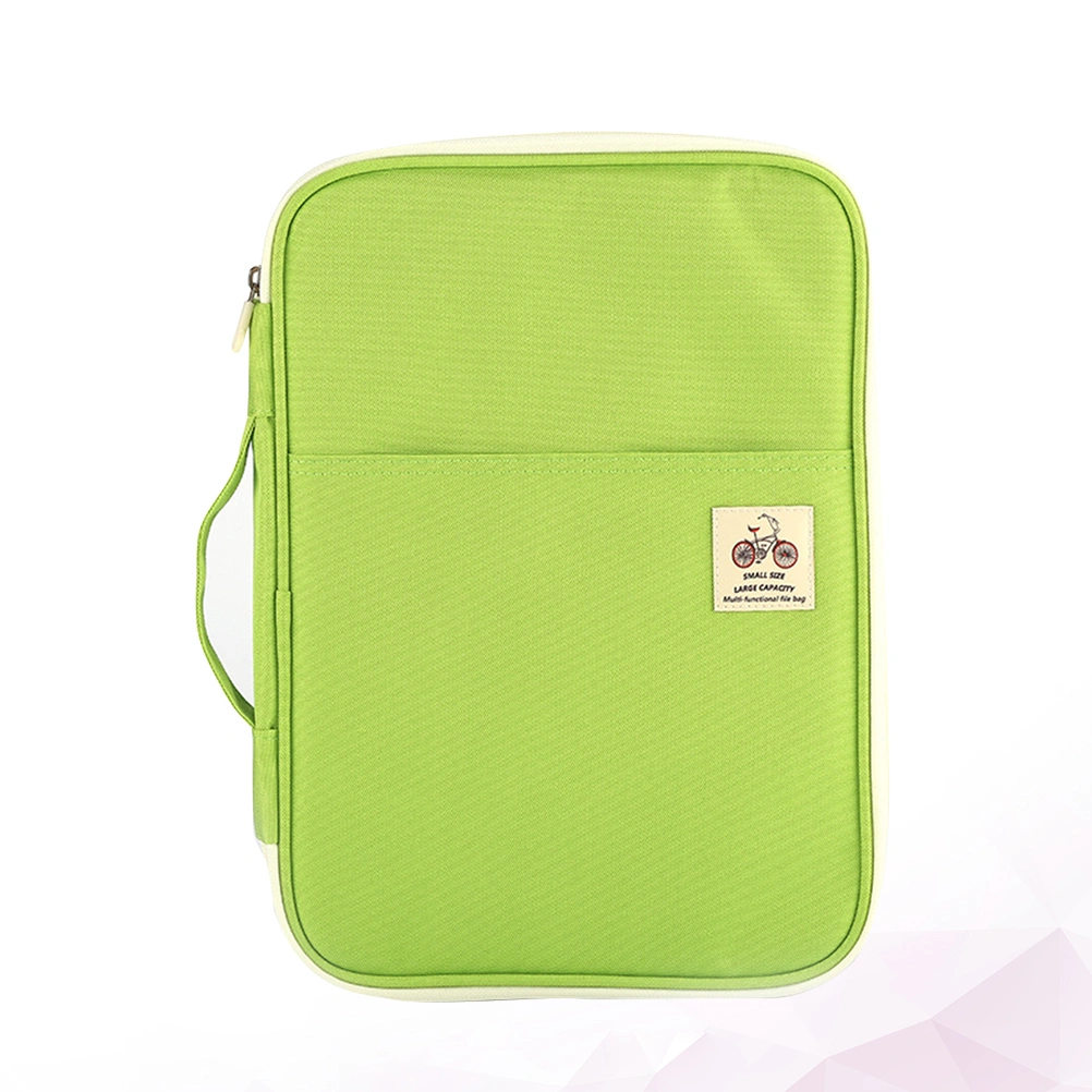 Multi-Functional A4 Document Bag Portable Men Women Portfolio Organizer Travel Business Trip Zipper Briefcase Storage Case (Light Green)