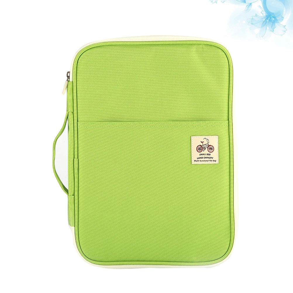 Multi-Functional A4 Document Bag Portable Men Women Portfolio Organizer Travel Business Trip Zipper Briefcase Storage Case (Light Green)
