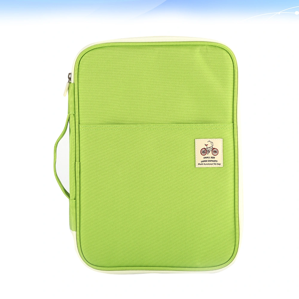 Multi-Functional A4 Document Bag Portable Men Women Portfolio Organizer Travel Business Trip Zipper Briefcase Storage Case (Light Green)