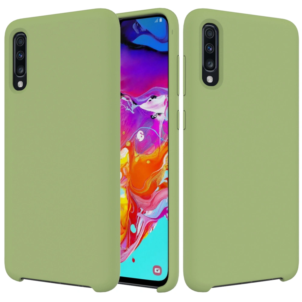 Phone Case Liquid Silicone Drop Resistance Shockproof Protective Phone Cover Shell for Galaxy A70 (Light Green)