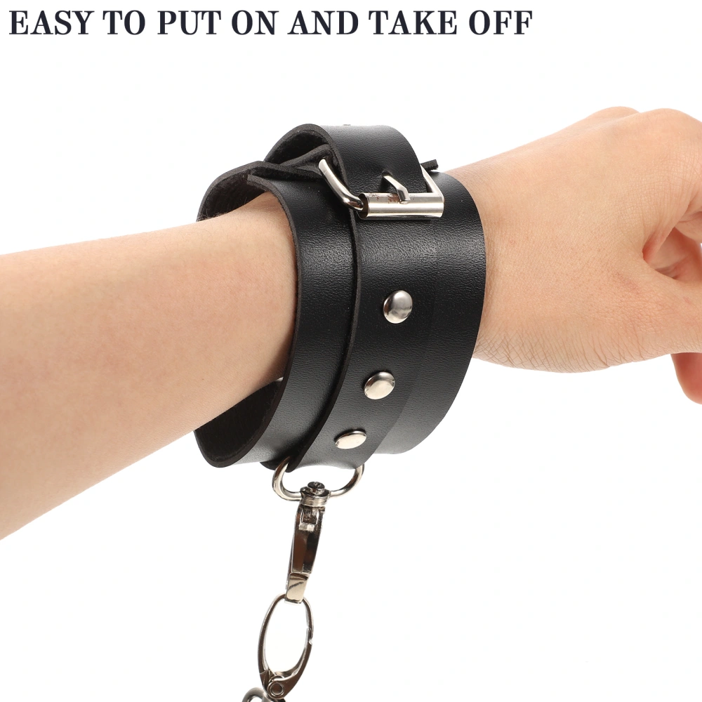 PU Leather Necklace Handcuff Sex Restraining Toy Adult Bondage Pleasure Toy (Black)