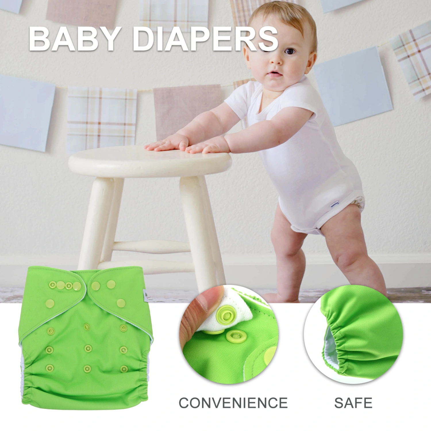 Solid Color Breathable Cloth Diaper Reusable Baby Diapers for Infant Toddler