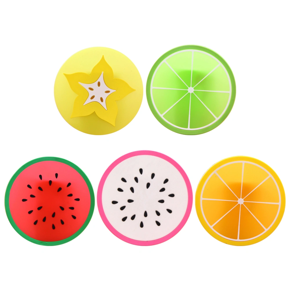 5 Pcs 8.8x8.8cm Round Silicone Coasters Creative Fruit Shaped Non-slip Heat Resistant Cup Holder Cup Mat for Home Kitchen Decor