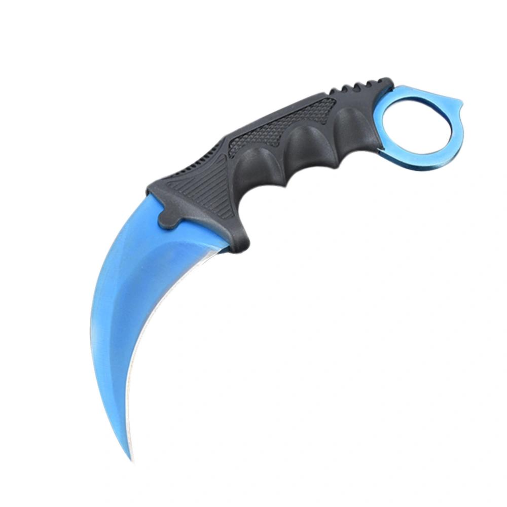 Tactical Pocket Stainless Steel Karambit Outdoor Camping Hunting Survival Tools EDC with Plastic Sheath (Blue Blade/ Thin Style)