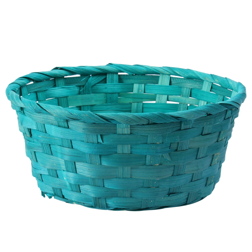 1Pc Bamboo Woven Basket Round Eggs Basket Easter Props Decorative Basket for Easter Children's Day (Green)