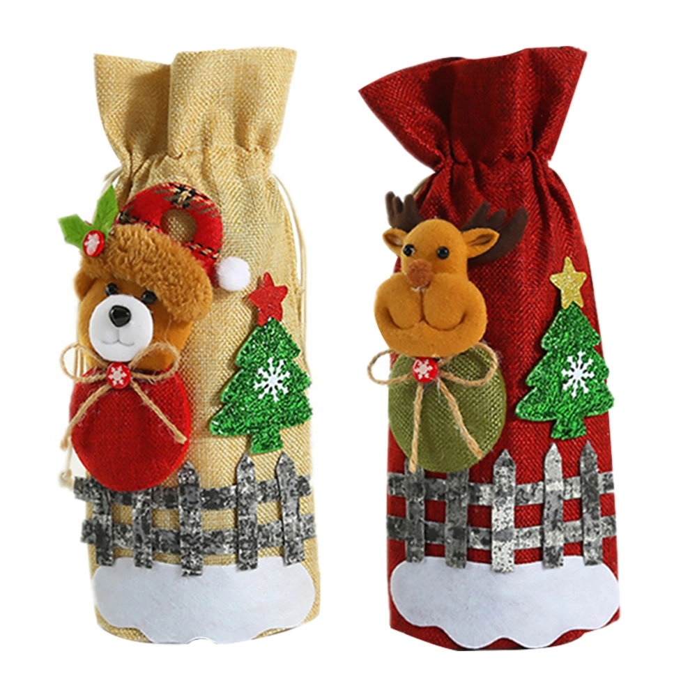 2 Pcs Christmas Bottle Cover Xmas Wine Bottle Bag Champagne Bottle Cover