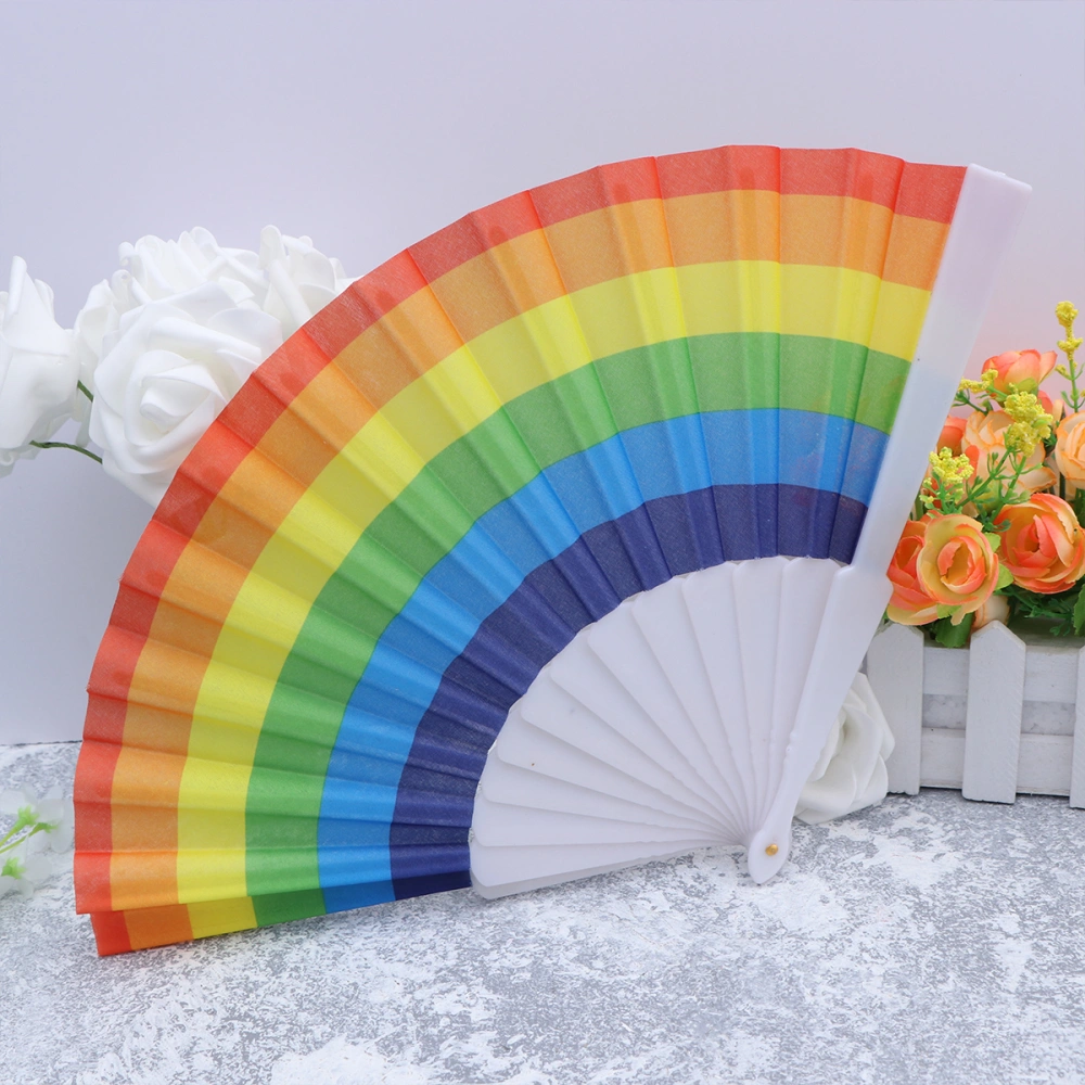 Rainbow Folding Fan Colorful Fabric LGBTQ Gift Folding Fan for Performance Parade Dance