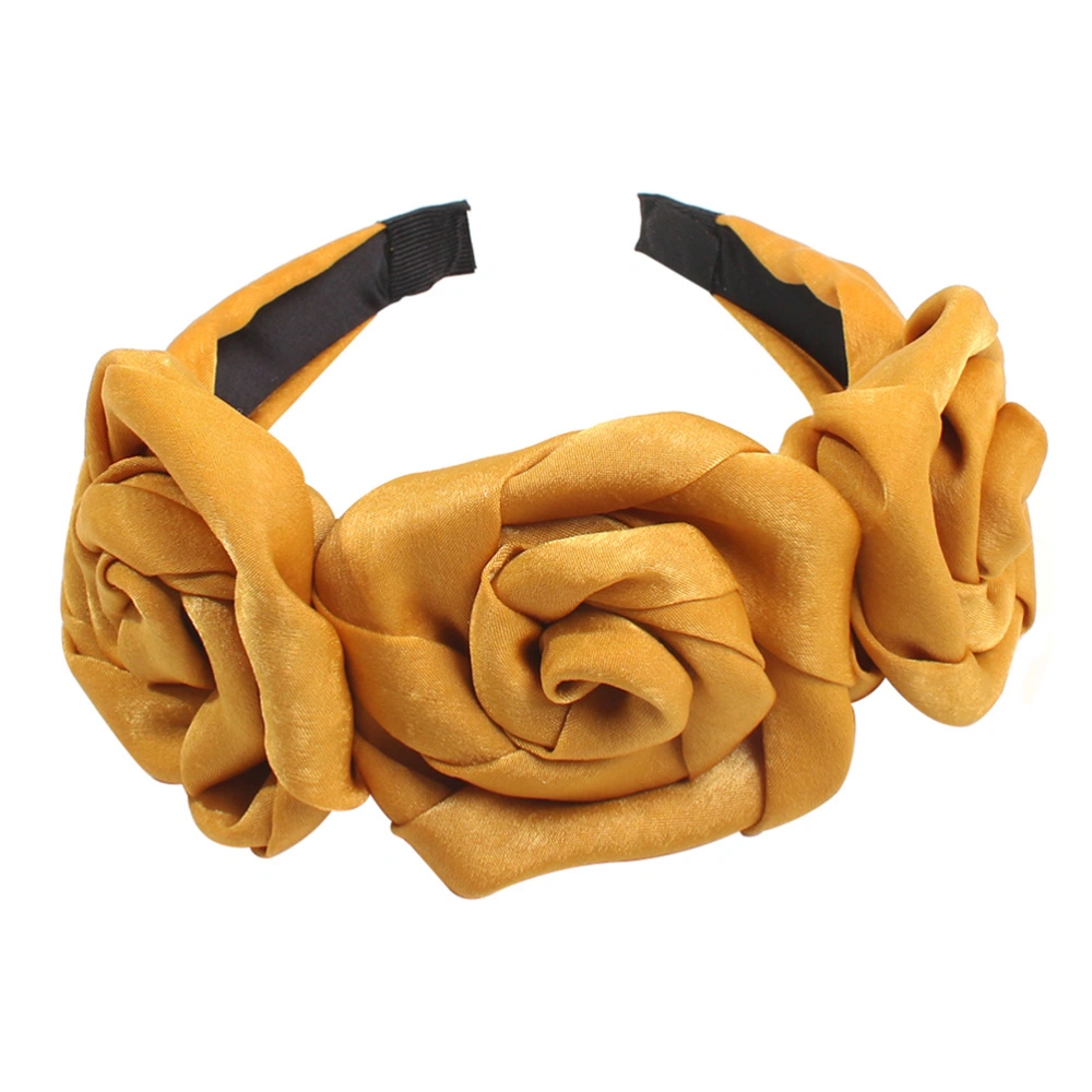 Cloth Rose Head Band Women Rose Hair Solid Color Rose Hair Headress (Yellow)