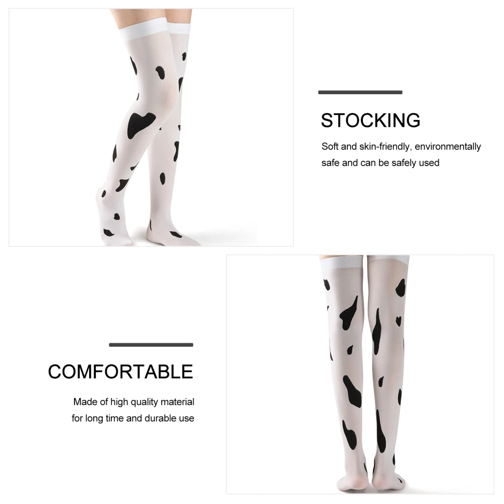 1 Pair Cow Pattern Breathable Stockings Knee High Socks Nylon Stockings