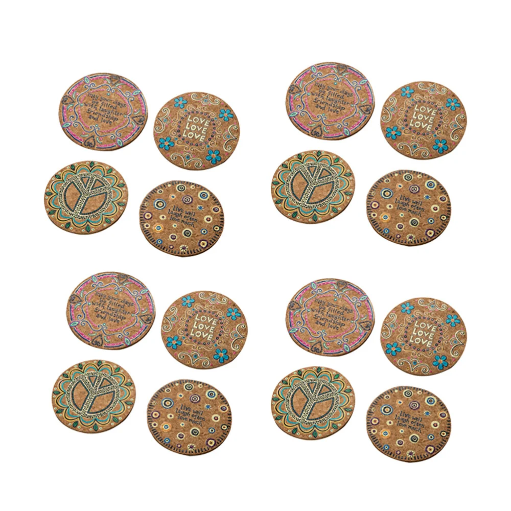 16 Pcs Durable Round Natural Cork Coasters Heat Resistant Patterned Mats Tabletop Protection Drink Coasters (Light Brown)