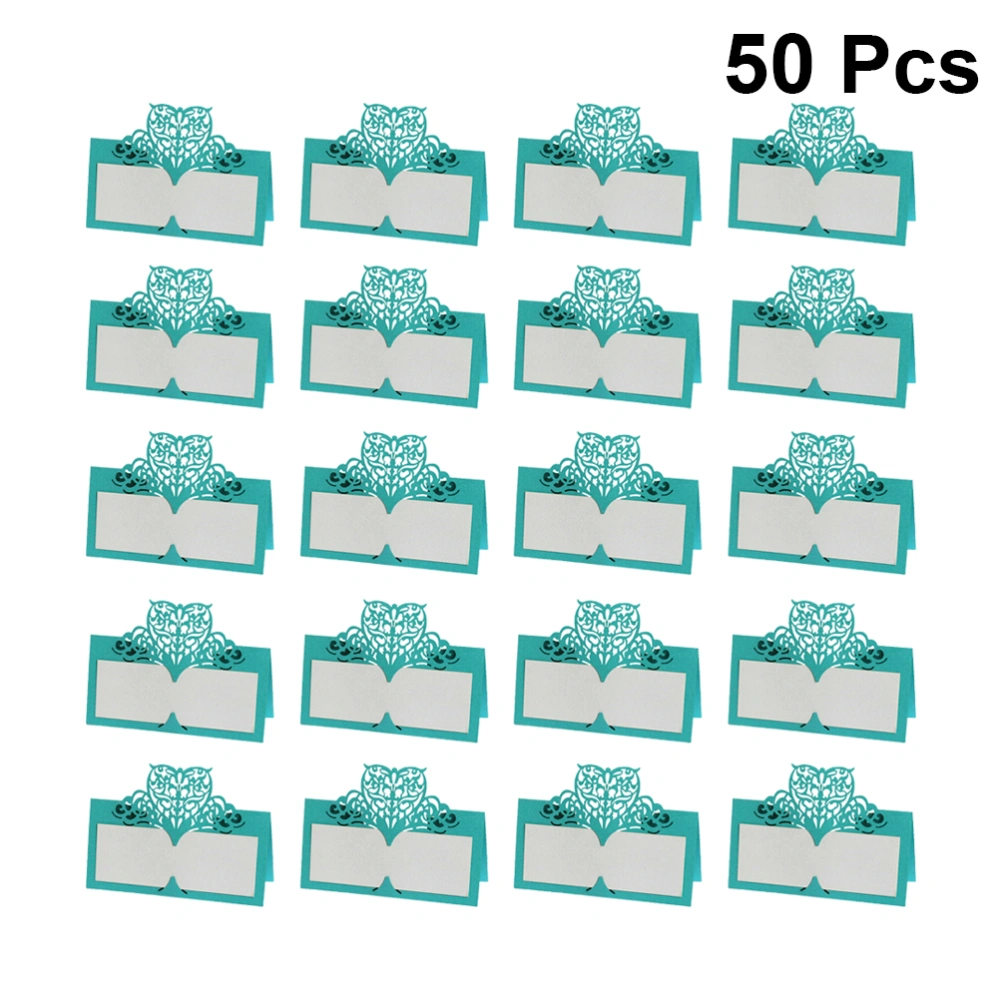 50pcs Love Hollowed Out Name Seat Delicate Vintage Paper Place Creative Table Name Seat for Wedding Party (Blue)