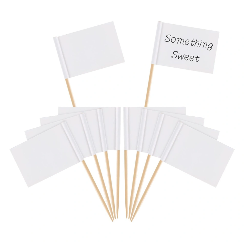 100pcs/1 Set Blank Flag Design Cake Toppers Creative Cake Fruit Picks Cupcake Insert Decor Toothpick Party Supplies (White)