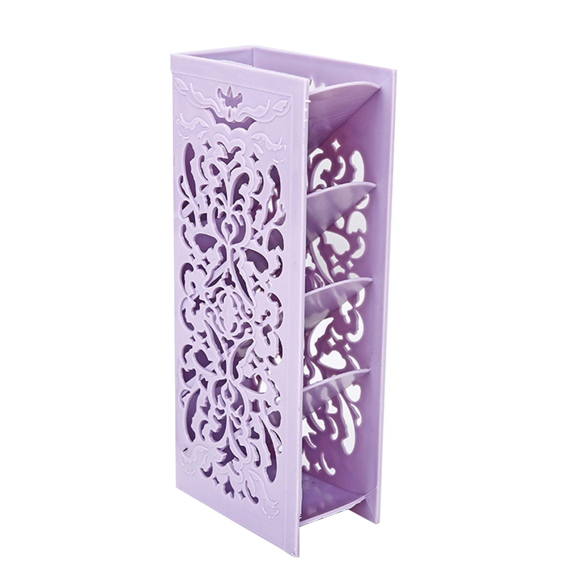 Hollow Table Organizer Carved Desk Storage Shelf Container for Home Office School Supplies (Purple)