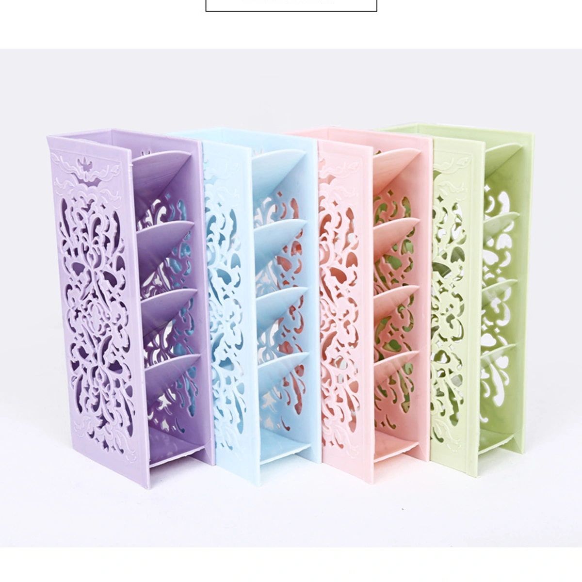 Hollow Table Organizer Carved Desk Storage Shelf Container for Home Office School Supplies (Purple)