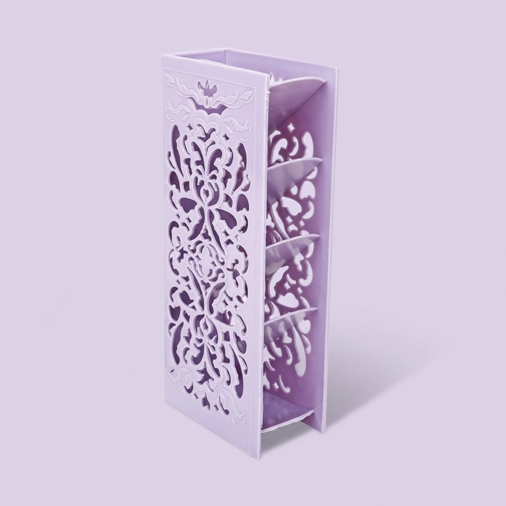 Hollow Table Organizer Carved Desk Storage Shelf Container for Home Office School Supplies (Purple)
