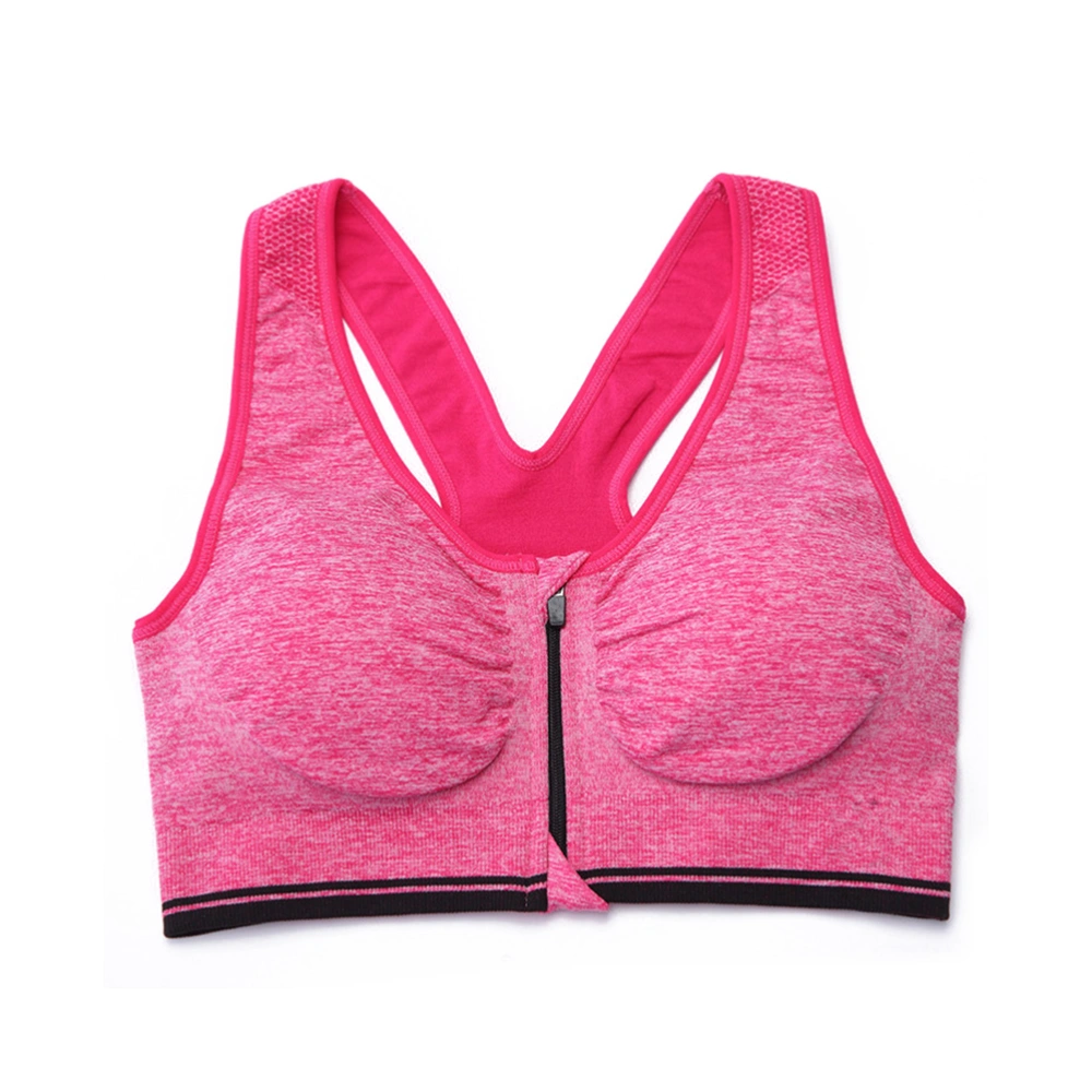 Front Zipper Sports Underwear Shockproof Running Fitness Sports Vest Yoga Bra for Workout Size S (Rosy)