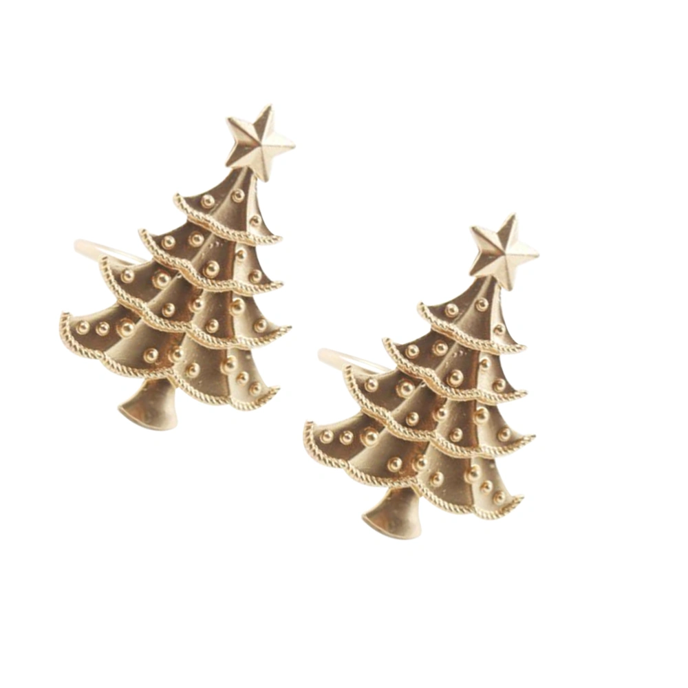 2 Pcs Christmas Tree Napkin Rings Fashion Metal Napkin Holders Napkin Buckles for Holiday Wedding Christmas Thanksgiving (Golden)