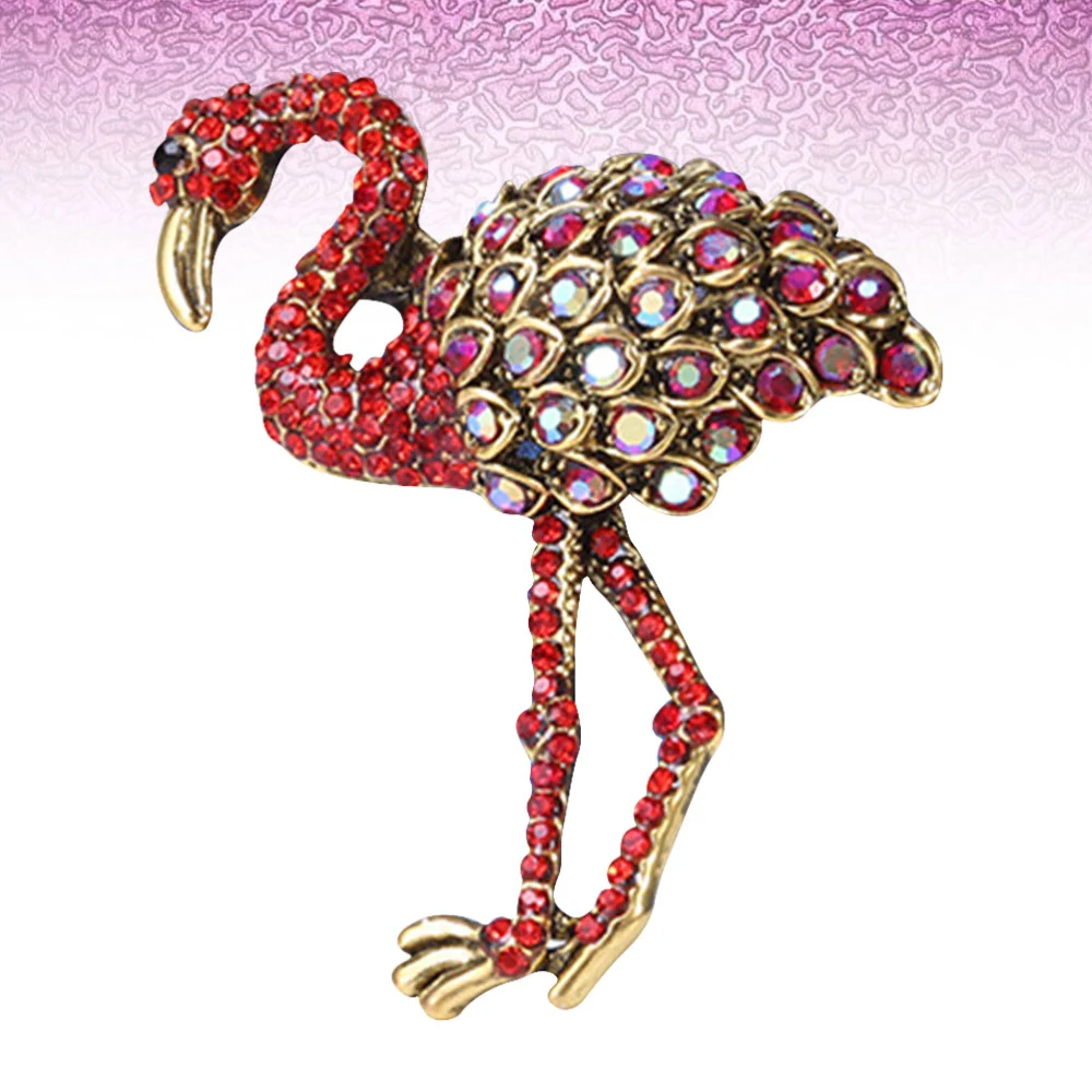 Crystal Flamingo Brooch Fashion Alloy Flamingo Brooch Women Girls Clothes Clip Accessory (Red)