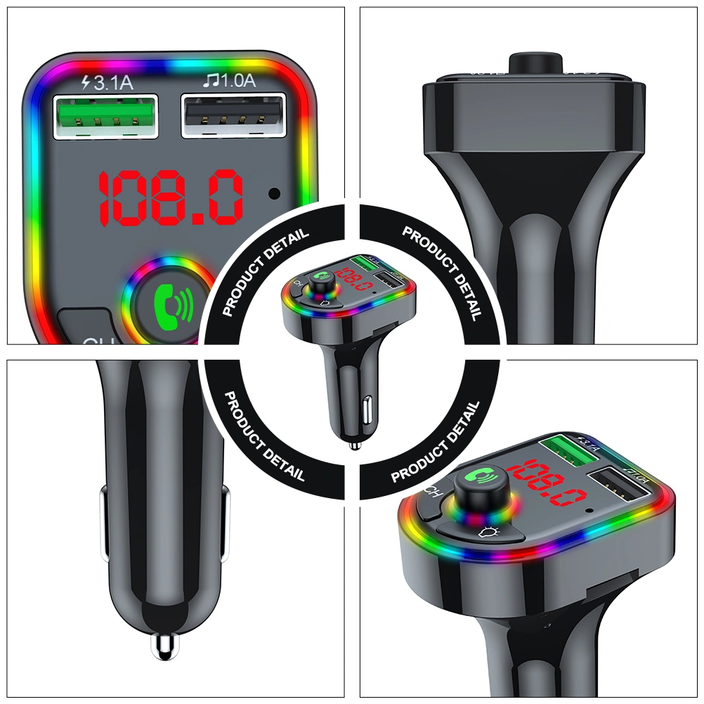 F6 Car 5.0 Charger Colorful Light MP3 LED Display Auto Player Adapter (Black)