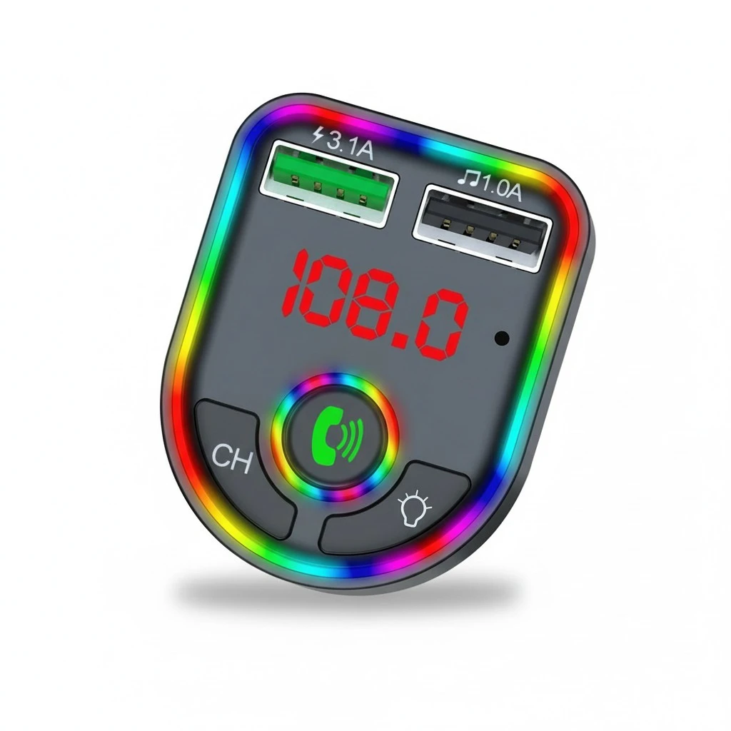 F6 Car 5.0 Charger Colorful Light MP3 LED Display Auto Player Adapter (Black)