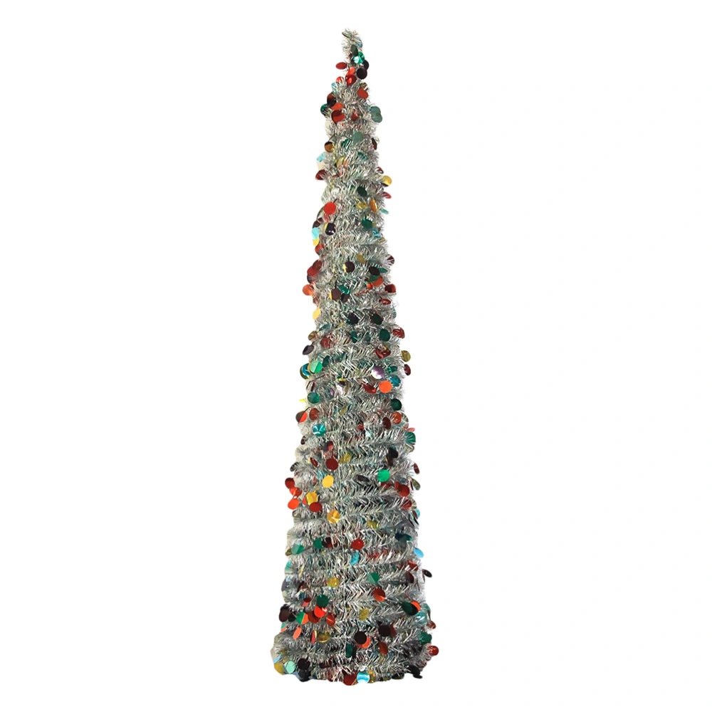 1 PC 150CM High PET Plastic Foldable Telescopic Christmas Tree Christmas Party Home Decor (Silver with Colorful)