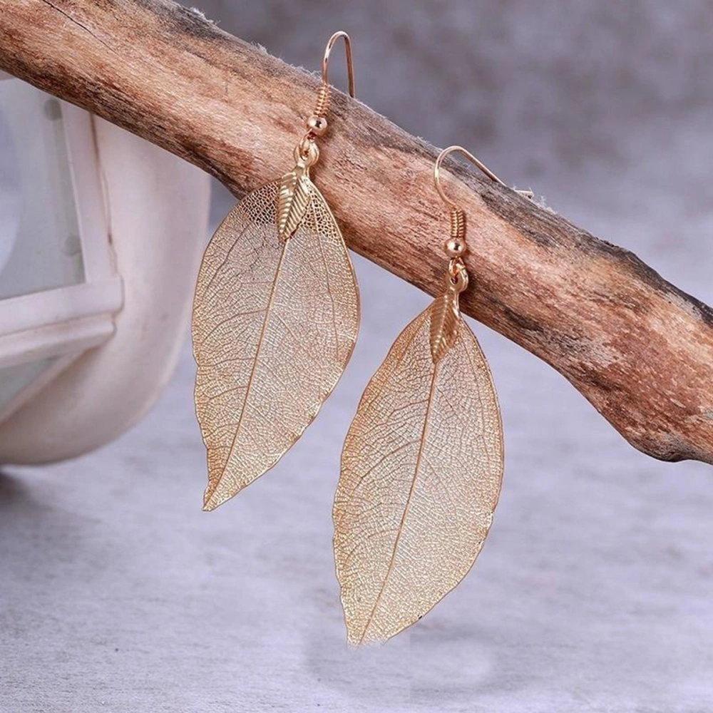 Fashion Earrings Unique Natural Leaf Shaped Big Earrings Drop Dangles Jewelry Gift for Women (Champaign Gold)