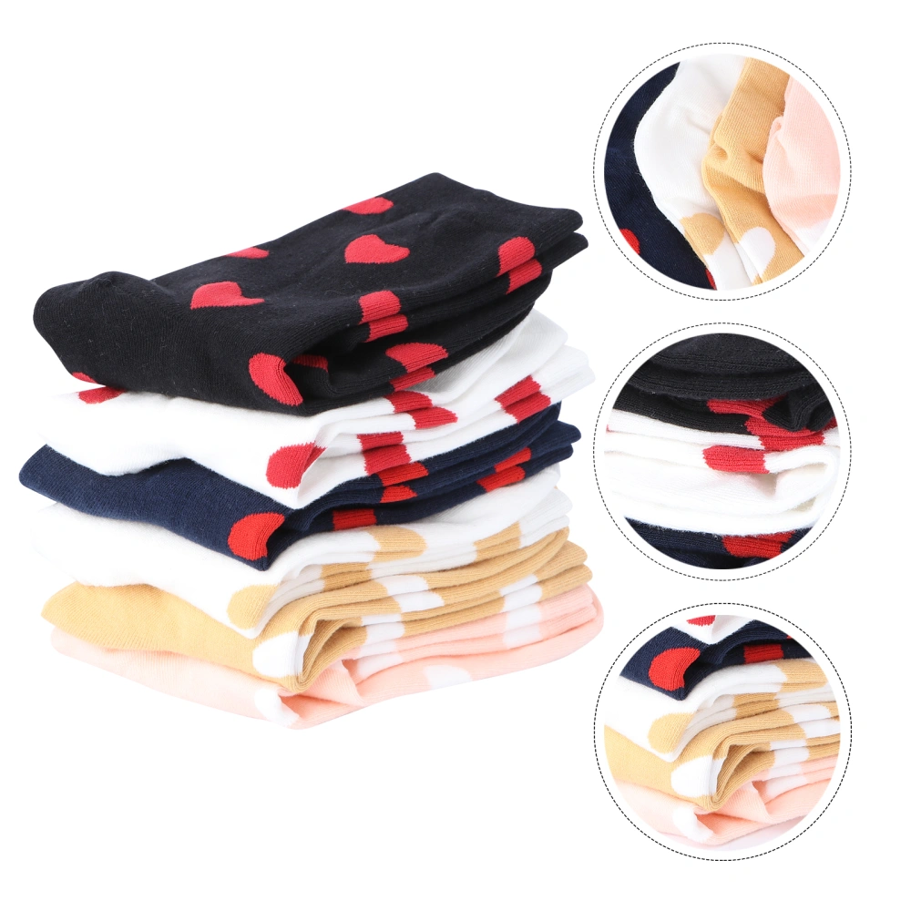 6 Pairs of Heart Pattern Socks Pure Cotton Stockings Warm Stockings Valentine's Gift Party Supplies for Women Girls