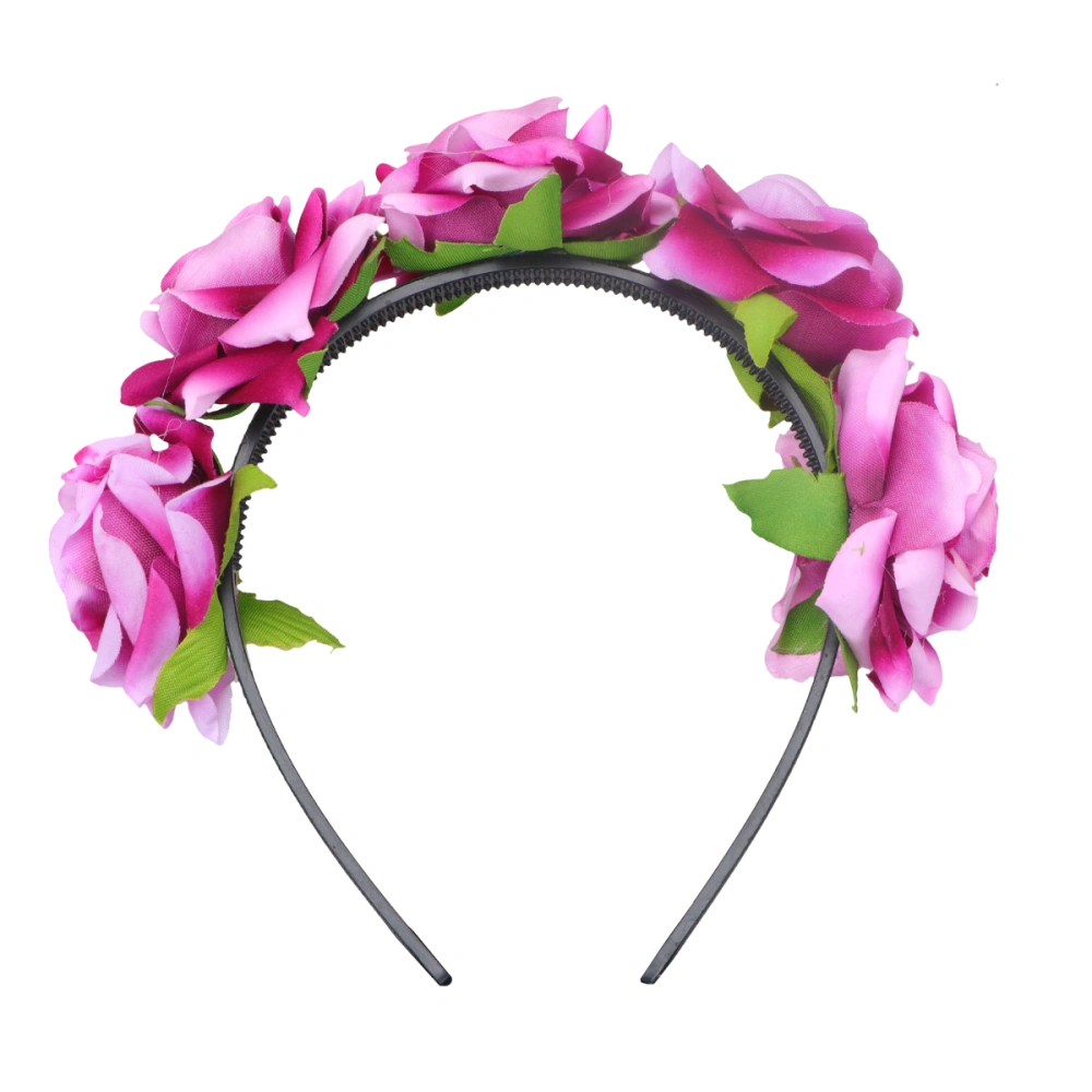 1PC Simulation Flower Headband 3D Rose Headwrap Women Hair Hoops Creative Hair Band for Bride Wedding Photography (Dark Pink)