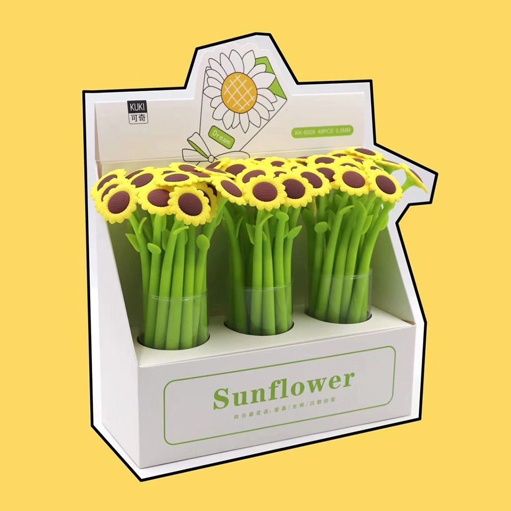 2Pcs 0.5mm Cartoon Sunflower Shaped Writting Pen Adorable Gel Pens Student Writing Tools School Supllies(Green)