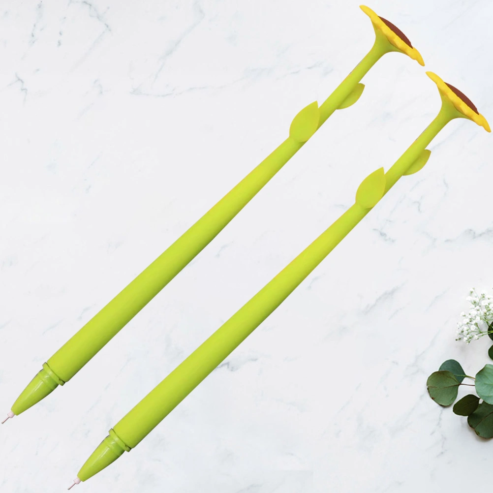 2Pcs 0.5mm Cartoon Sunflower Shaped Writting Pen Adorable Gel Pens Student Writing Tools School Supllies(Green)