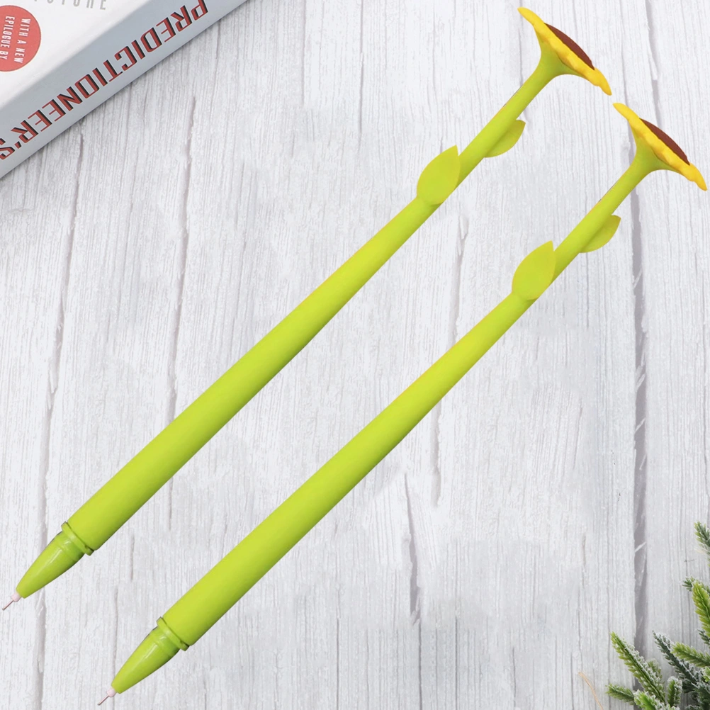 2Pcs 0.5mm Cartoon Sunflower Shaped Writting Pen Adorable Gel Pens Student Writing Tools School Supllies(Green)