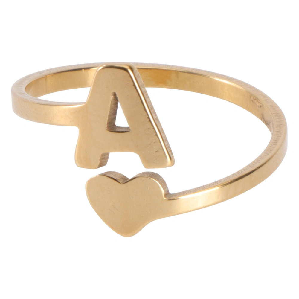 1PC English Initials Ring Simple Stainless Steel Ring Retro Girl Jewelry(Golden)