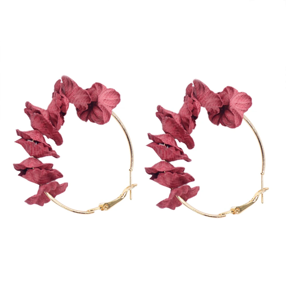 1Pair Earrings All-match Women Earrings Stylish Vintage Simple Elegant Retro Flowers Petal Earrings (Red)