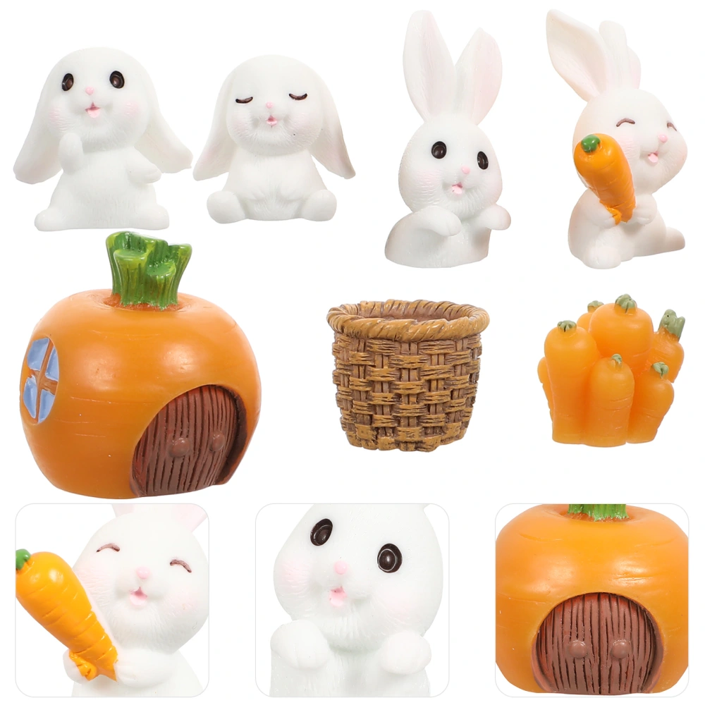 7Pcs Resin Rabbit Figurines Garden Decorations DIY Micro Landscape Ornaments Kit