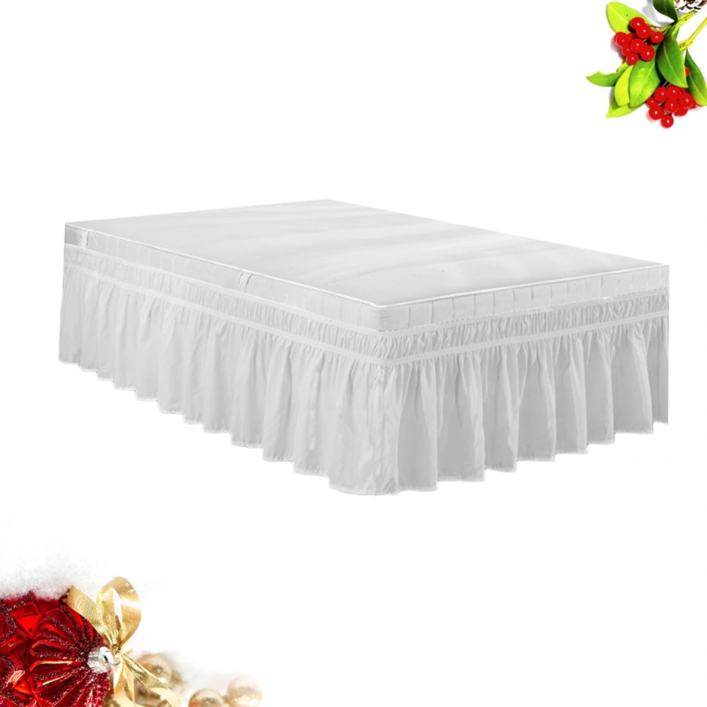 Elastic Dust Ruffle Bed Shirt Fashion Polyester Bed Bedding Pleated Skirt for Home Hotel - 150x200cm (White)