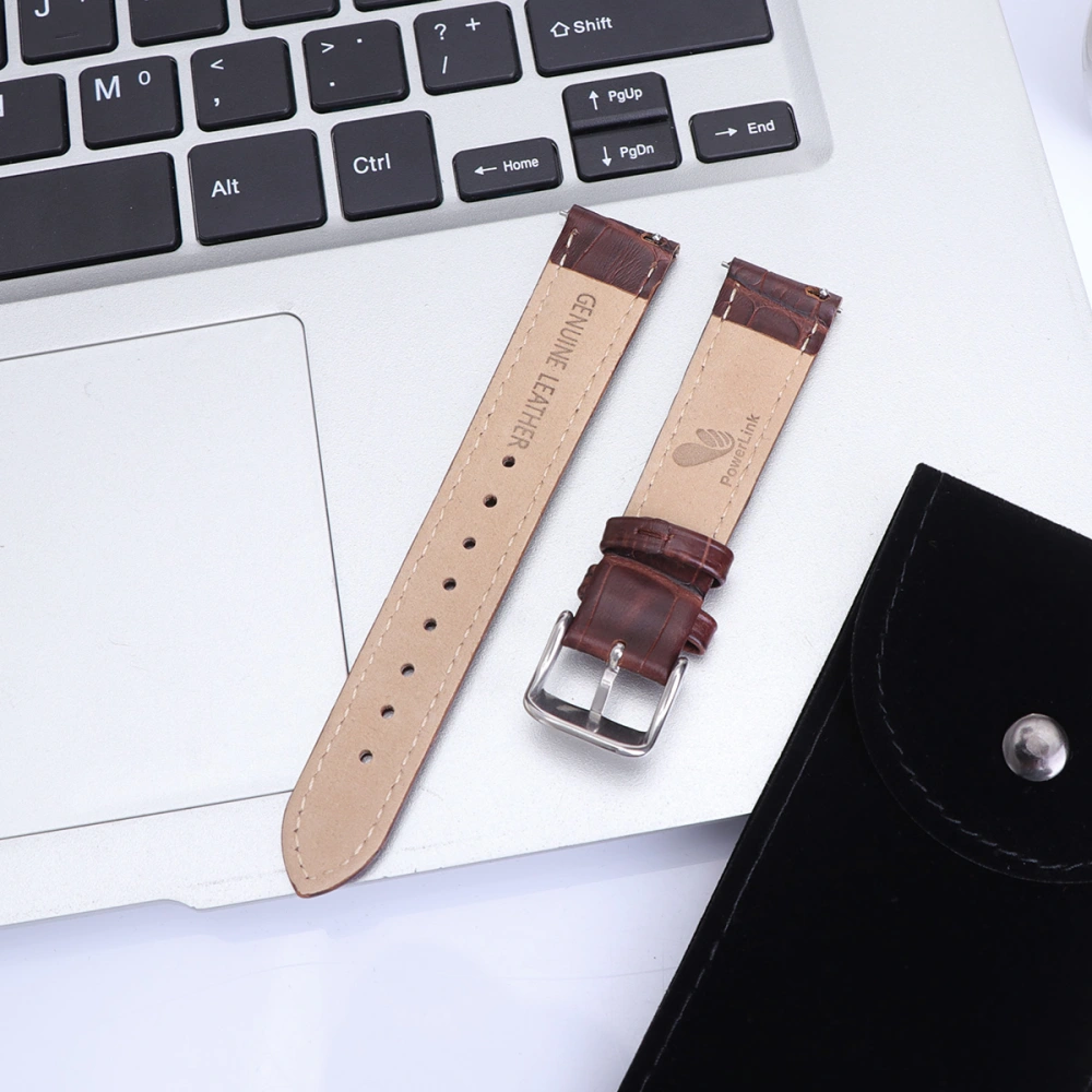 18mm Universal Leather Watch Band Alligator Replacement Wristband Fashion Smartwatch Strap (Dark Brown)