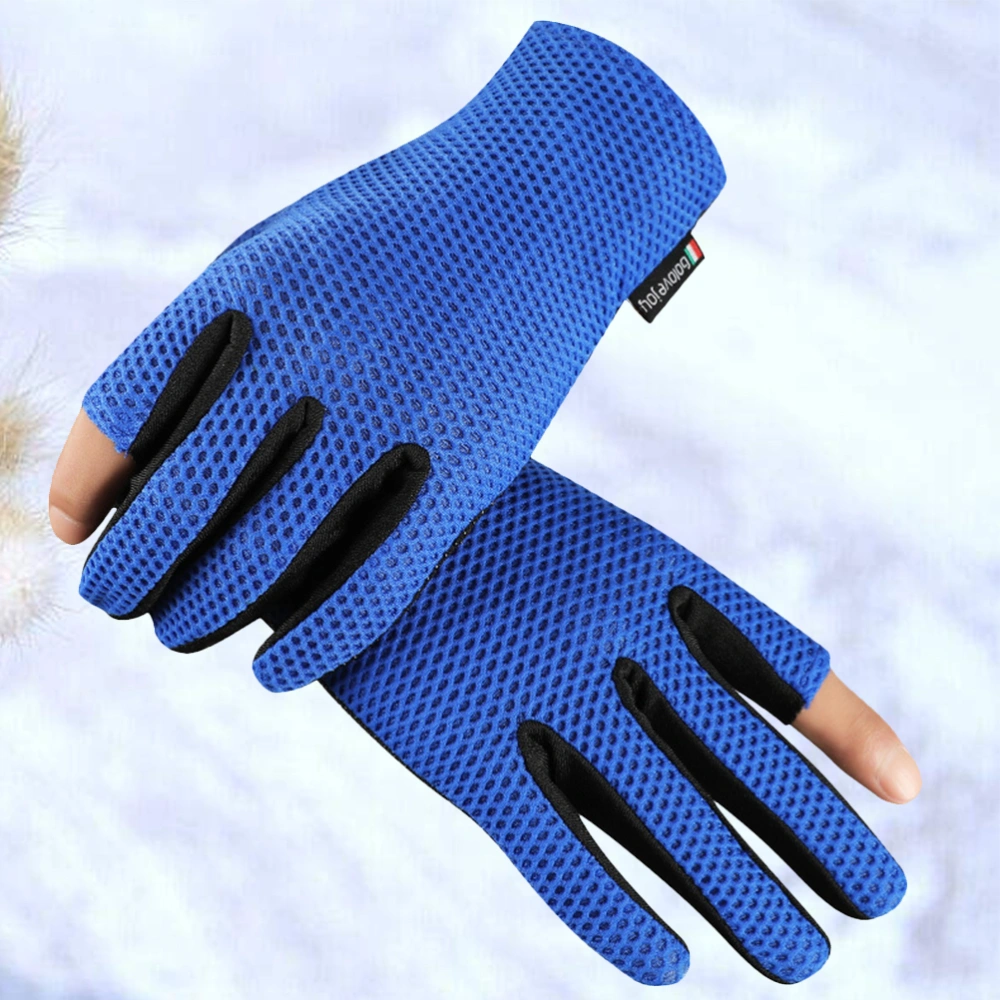 1 Pair Outdoor Sports 2 Cut Finger Gloves Non-Slip Breathable Workout Gloves for Cycling Climbing Fishing Riding (Blue)