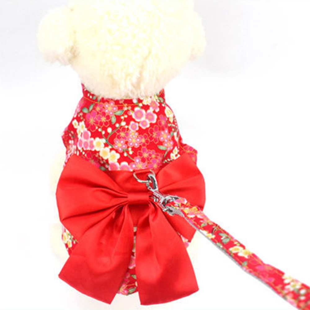 1PC Small Dog Adjustable Clothes Pet Walking Harness Hand Strap Vest for Pet Dog (Red Sakura, Size L)