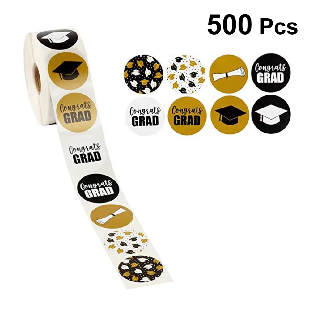 1 Roll/500pcs Graduation Theme Stickers Round Shape Sealing Label Envelope Self-Adhesive Sealing Stickers for DIY Use