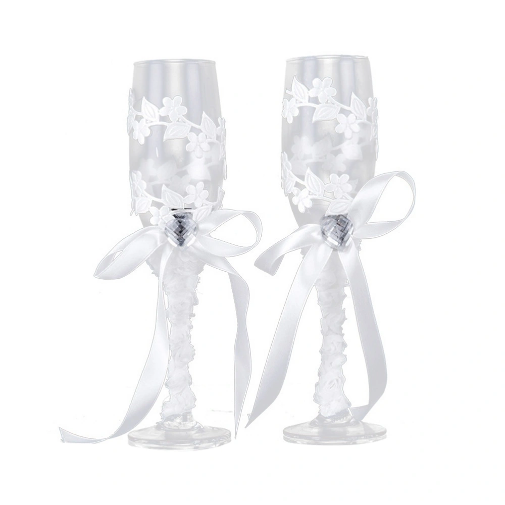 2PCS/Set White Ribbon Wedding Glasses Set Champagne Toasting Glasses for Weddings Party (JB-32)