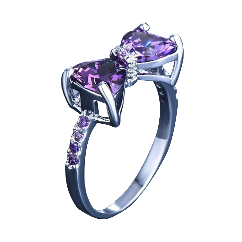 Fashion Women Ring Romantic Delicate Zircon Ring Stylish Jewelry Valentine's Day Gift for Female Ladies (Purple, NO.9)