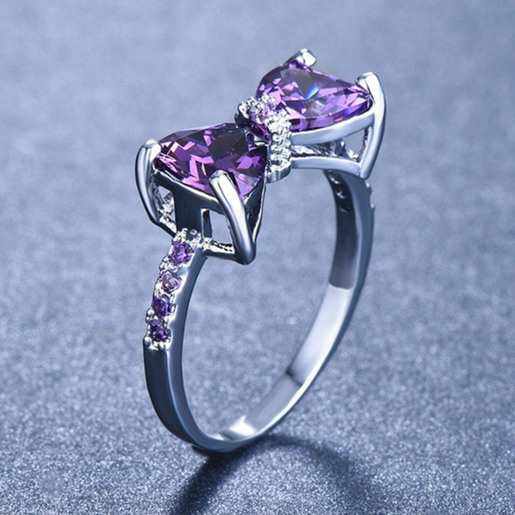 Fashion Women Ring Romantic Delicate Zircon Ring Stylish Jewelry Valentine's Day Gift for Female Ladies (Purple, NO.9)